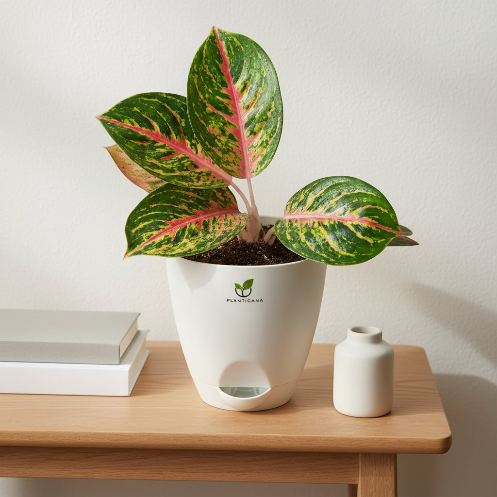 Aglaonema Red Peacock in Self-Watering Pot