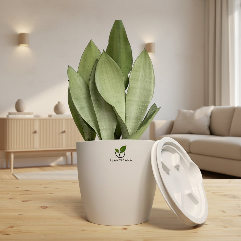 Sansevieria Moonshine Plant with Self-Watering Pot & Tray